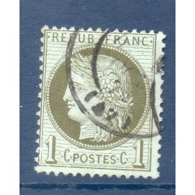 Timbre France Yvert No 50 Type Cérès 1c vert-olive Oblitéré CaD type 17