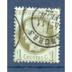 Timbre France Yvert No 50a Type Cérès 1c vert-bronze Oblitéré CaD type 17