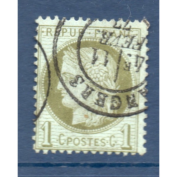 Timbre France Yvert No 50a Type Cérès 1c vert-bronze Oblitéré CaD type 17