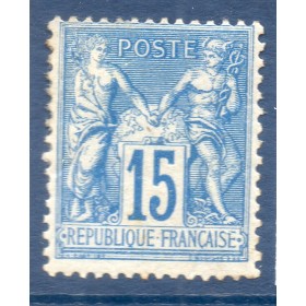 Timbre France Yvert No 90 Type II Sage 15c bleu Neuf * sur charnière