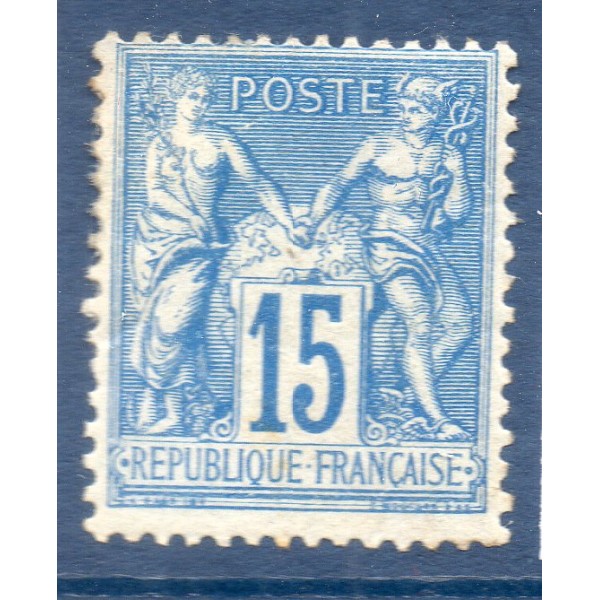 Timbre France Yvert No 90 Type II Sage 15c bleu Neuf * sur charnière