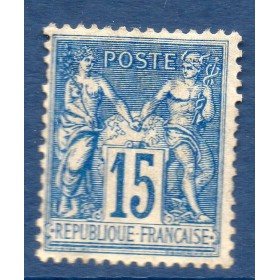 Timbre France Yvert No 90a Type II Sage 15c bleu sur bleu Neuf**