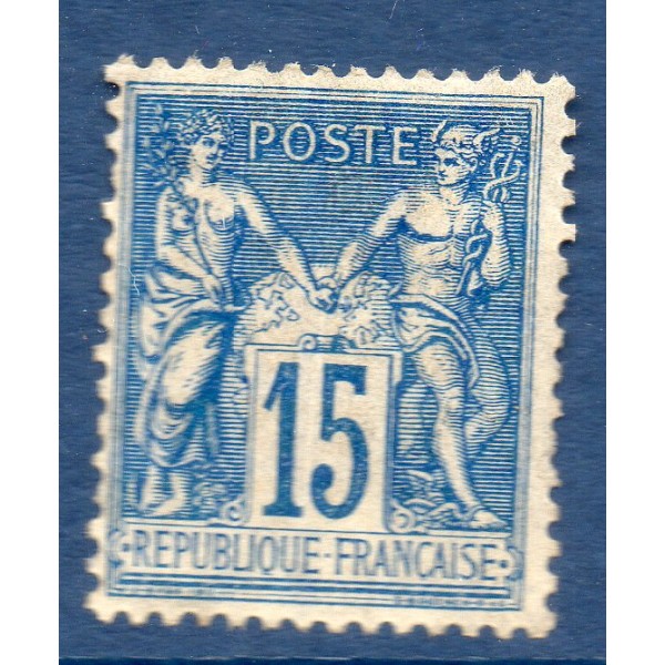 Timbre France Yvert No 90a Type II Sage 15c bleu sur bleu Neuf**