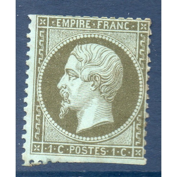 Timbre France Yvert No 19 Empire 1c vert olive Neuf * avec charnière
