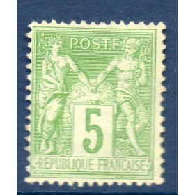 Timbre France Yvert No 106 Type II Sage 5c vert-jaune Neuf * sur charnière