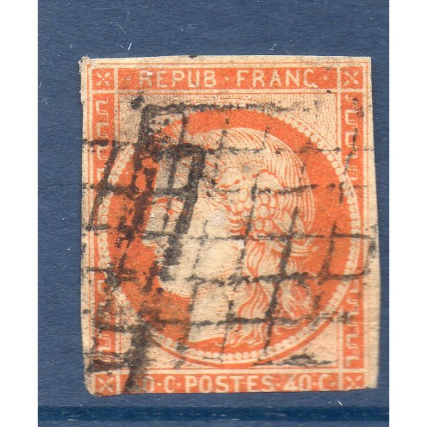 Timbre France Yvert No 5 Type Cérès 40c Orange Oblitéré
