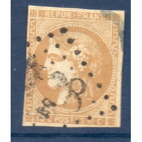 Timbre France Yvert No 43B Émission de Bordeaux 10c bistre-jaune Oblitéré gros chiffres