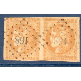 Timbre France Yvert Paire No 43Ba Émission de Bordeaux 10c bistre-orange Oblitéré petit chiffre du gros chiffre