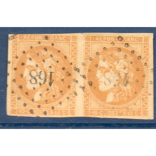 Timbre France Yvert Paire No 43Ba Émission de Bordeaux 10c bistre-orange Oblitéré petit chiffre du gros chiffre