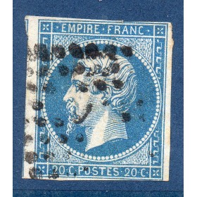 Timbre France Yvert No 14A Type I Empire 20c Bleu Oblitéré