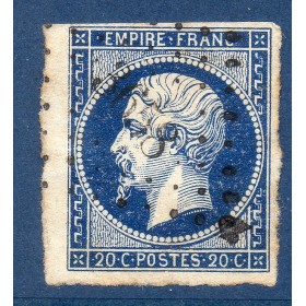 Timbre France Yvert No 14Ab Type I Empire 20c Bleu noir Oblitéré Petits chiffres