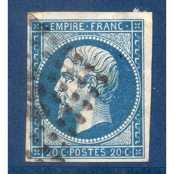 Timbre France Yvert No 14Aa Type I Empire 20c Bleu foncé Oblitéré