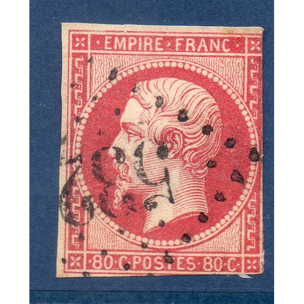 Timbre France Yvert No 17A Empire 80c carmin Oblitéré gros chiffres