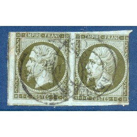 Timbre France Yvert Paire No 11 Type Empire 1c Olive Oblitéré cachet à date