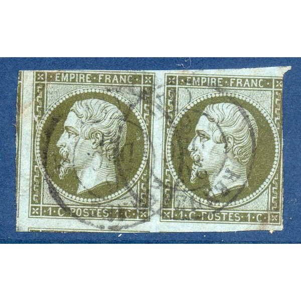 Timbre France Yvert Paire No 11 Type Empire 1c Olive Oblitéré cachet à date