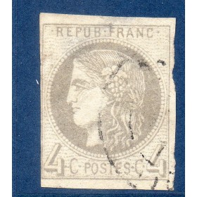 Timbre France Yvert No 41B Émission de Bordeaux 4c gris Oblitéré cachet à date