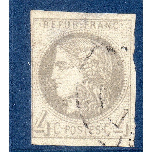 Timbre France Yvert No 41B Émission de Bordeaux 4c gris Oblitéré cachet à date
