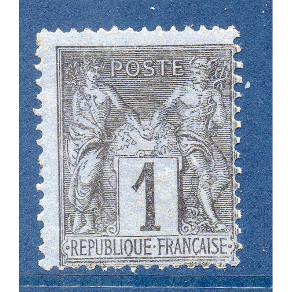 Timbre France Yvert No 83a Type II Sage 1c noir s. bleu Neuf sans gomme