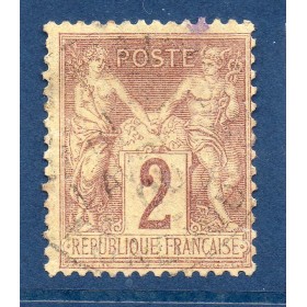 Timbre France Yvert No 85 Type II Sage 2c brun-rouge Oblitéré cachet à date