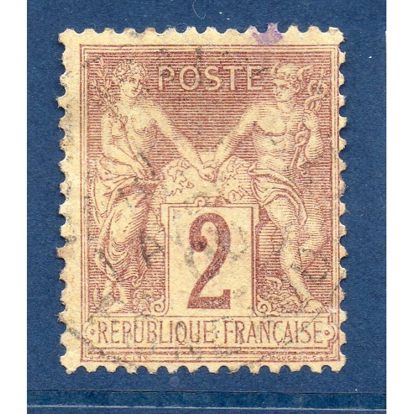 Timbre France Yvert No 85 Type II Sage 2c brun-rouge Oblitéré cachet à date
