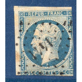 Timbre France Yvert No 10 Type Présidence 25c Bleu Oblitéré Petits Chiffres