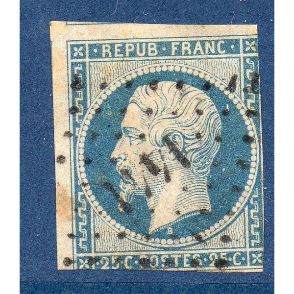 Timbre France Yvert No 10 Type Présidence 25c Bleu Oblitéré Petits Chiffres