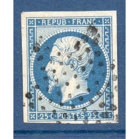 Timbre France Yvert No 10 Type Présidence 25c Bleu Oblitéré étoile de Paris