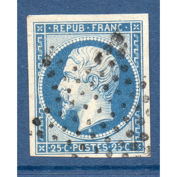 Timbre France Yvert No 10 Type Présidence 25c Bleu Oblitéré étoile de Paris