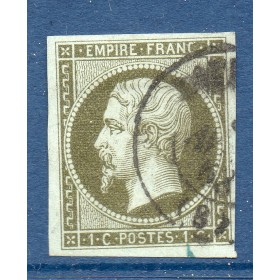 Timbre France Yvert No 11a Type Empire 1c bronze Oblitéré CaD Type 15