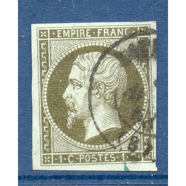 Timbre France Yvert No 11a Type Empire 1c bronze Oblitéré CaD Type 15