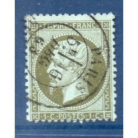 Timbre France Yvert No 19 Empire 1c vert olive Oblitéré CaD