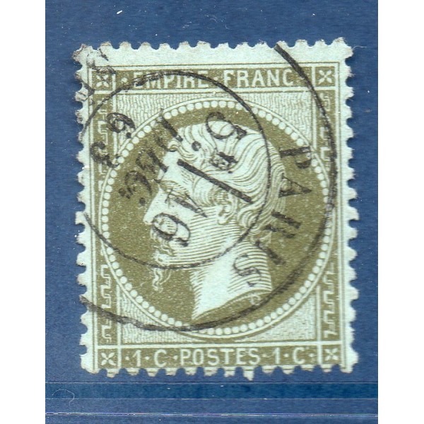Timbre France Yvert No 19 Empire 1c vert olive Oblitéré CaD