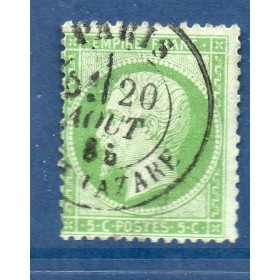 Timbre France Yvert No 20 Empire 5c vert Oblitéré cachet à date