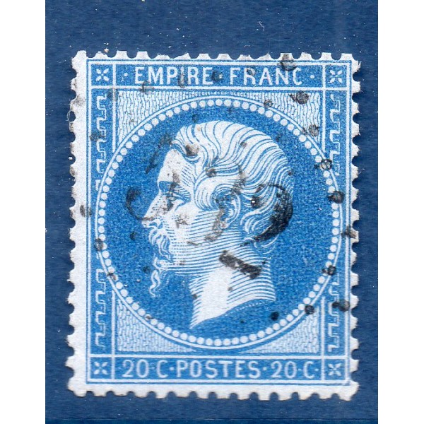 Timbre France Yvert No 22 Empire 20c bleu Oblitéré gros chiffres