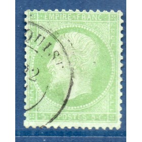 Timbre France Yvert No 35 Empire 5 c vert pâle sur bleu Oblitéré CaD type 17
