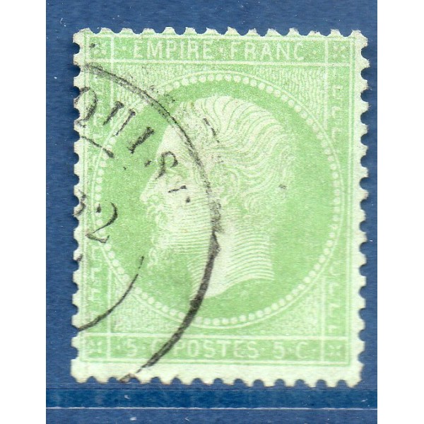 Timbre France Yvert No 35 Empire 5 c vert pâle sur bleu Oblitéré CaD type 17