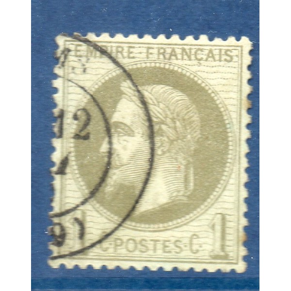 Timbre France Yvert No 25 Empire Lauré 1c vert bronze Oblitéré CaD type 17