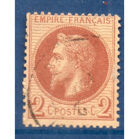 Timbre France Yvert No 26A Empire Lauré 2c rouge-brun Oblitéré cachet à date