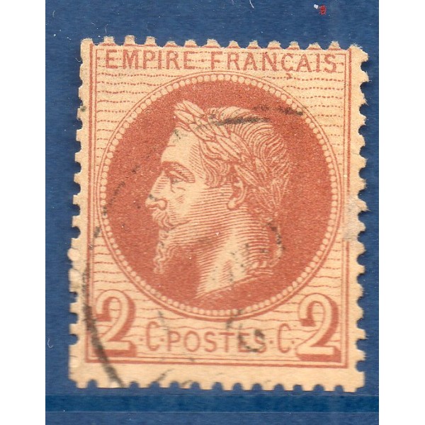 Timbre France Yvert No 26A Empire Lauré 2c rouge-brun Oblitéré cachet à date