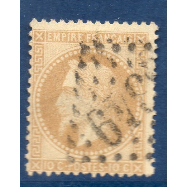 Timbre France Yvert No 28B Empire Lauré 10c bistre Oblitéré gros chiffres