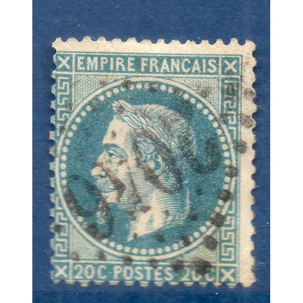 Timbre France Yvert No 29A Empire Lauré 20c bleu Oblitéré gros chiffres