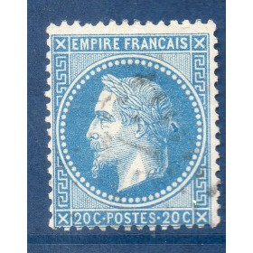 Timbre France Yvert No 29B Empire Lauré 20c bleu Oblitéré gros chiffres
