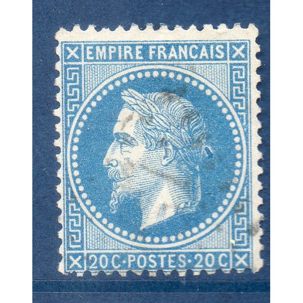 Timbre France Yvert No 29B Empire Lauré 20c bleu Oblitéré gros chiffres