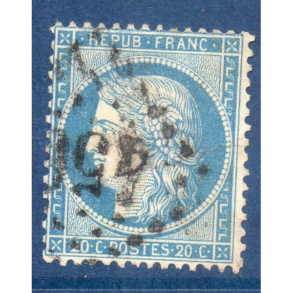 Timbre France Yvert No 37 Cérès Siège de Paris 20 c bleu Oblitéré gros chiffres