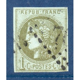 Timbre France Yvert No 39B Émission de Bordeaux 1c olive Oblitéré gros chiffres