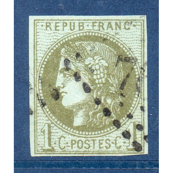 Timbre France Yvert No 39B Émission de Bordeaux 1c olive Oblitéré gros chiffres