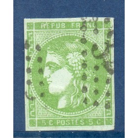 Timbre France Yvert No 42B Émission de Bordeaux 5c vert-jaune Oblitéré gros chiffres