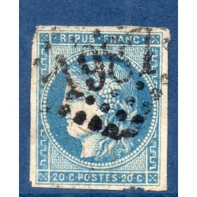 Timbre France Yvert No 45A Émission de Bordeaux 20c bleu Oblitéré gros chiffres