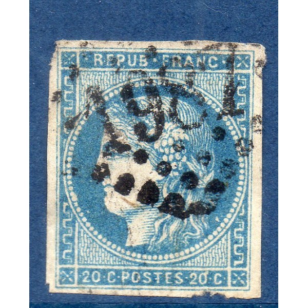 Timbre France Yvert No 45A Émission de Bordeaux 20c bleu Oblitéré gros chiffres