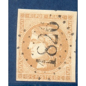 Timbre France Yvert No 43A Émission de Bordeaux 10c bistre Oblitéré gros chiffres